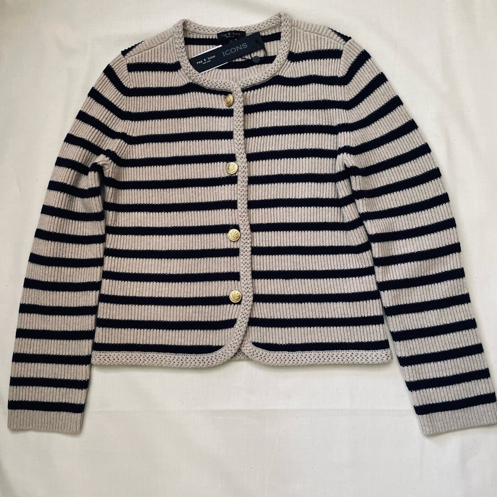 Rag & Bone Striped Cardigan with Gold Buttons